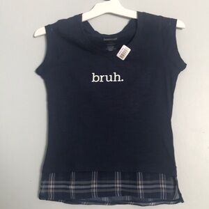 NWT Bruh Print Boxercraft Blue Sheer with Chiffon Hem Details Size Youth Medium